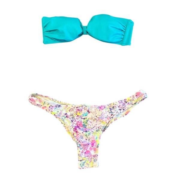 Victoria’s Secret Blue and Pink Patterned Strapless Bikini Swimsuit Set S XS - Picture 1 of 4
